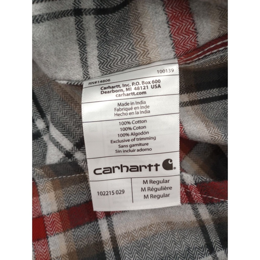 Carhartt Flannel Shirt Men's size M Red White Plaid 100% Cotton Original Fit - Picture 6 of 14